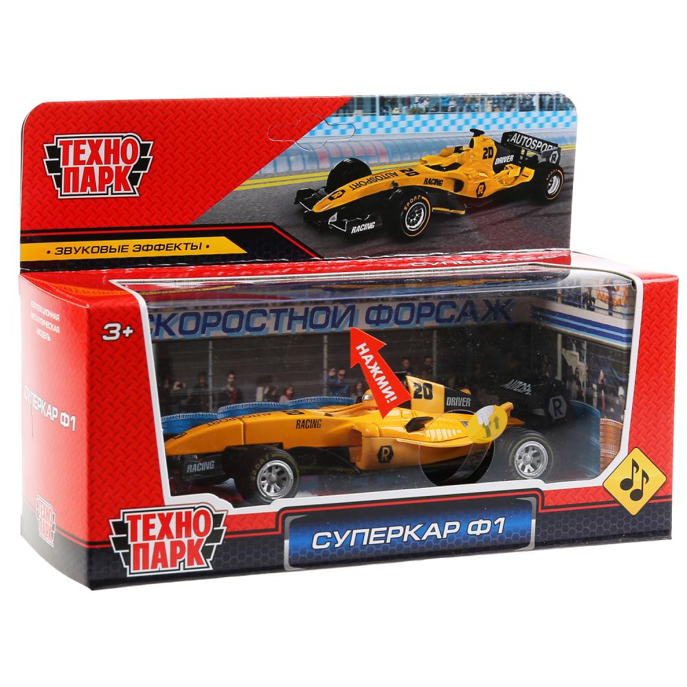 F1-14RE-S 297503 Машина металл "Суперкар Ф-1", длина 14см, звук, желтый, на русс. кор. Технопарк в