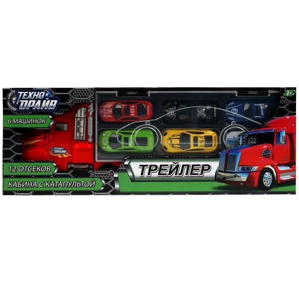 Трейлер с катапультой 6 машинок, кор.37*14,2*7,3см ТЕХНОДРАЙВ в кор.2*24шт