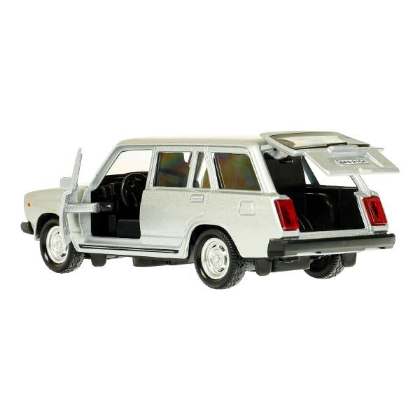 Машина металл ВАЗ-2104 ЖИГУЛИ 12 см, двери, багажник, инерц, серебристая, кор. Технопарк в кор.2*36шт