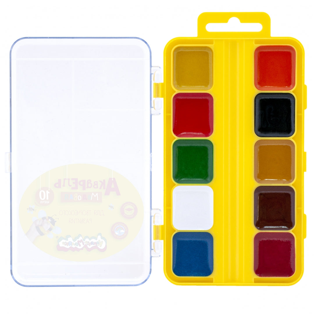 Акварель 10цв квадр. кювет без кист.,АМККМ10Е