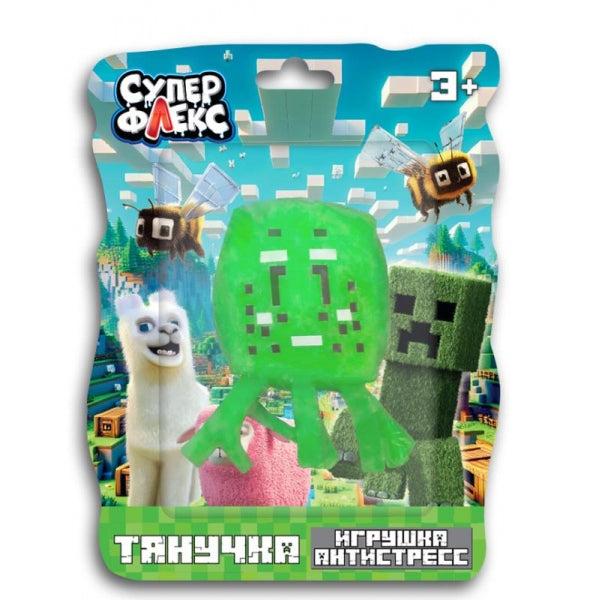 Игрушка антистресс тянучка пиксельный персонаж салатовый, блистер Супер Флекс в кор.6*12шт