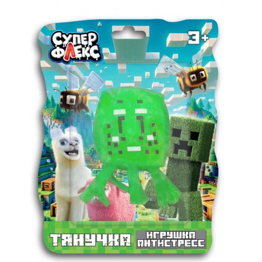 Игрушка антистресс тянучка пиксельный персонаж салатовый, блистер Супер Флекс в кор.6*12шт