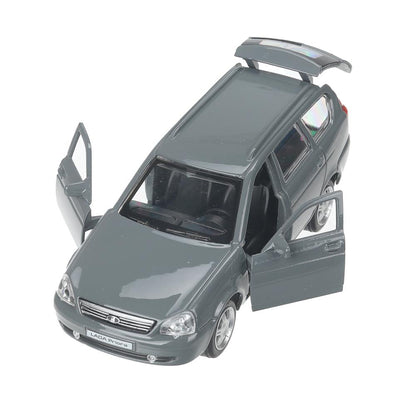 Машина металл LADA PRIORA длина 12 см, двери,багаж,инерц,темно-серый, в кор. Технопарк в кор.2*36шт