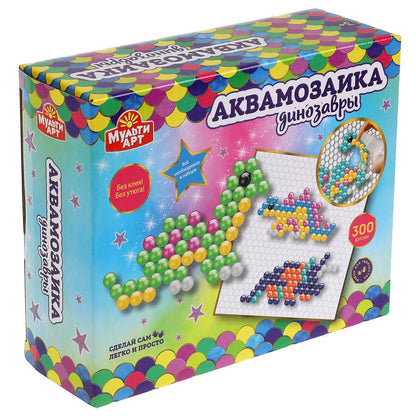 AQUABEADS300-MULART12 315239 Набор д/детского тв-ва аквамозаика 300 бусин, ДИНОЗАВРЫ МУЛЬТИ АРТ в