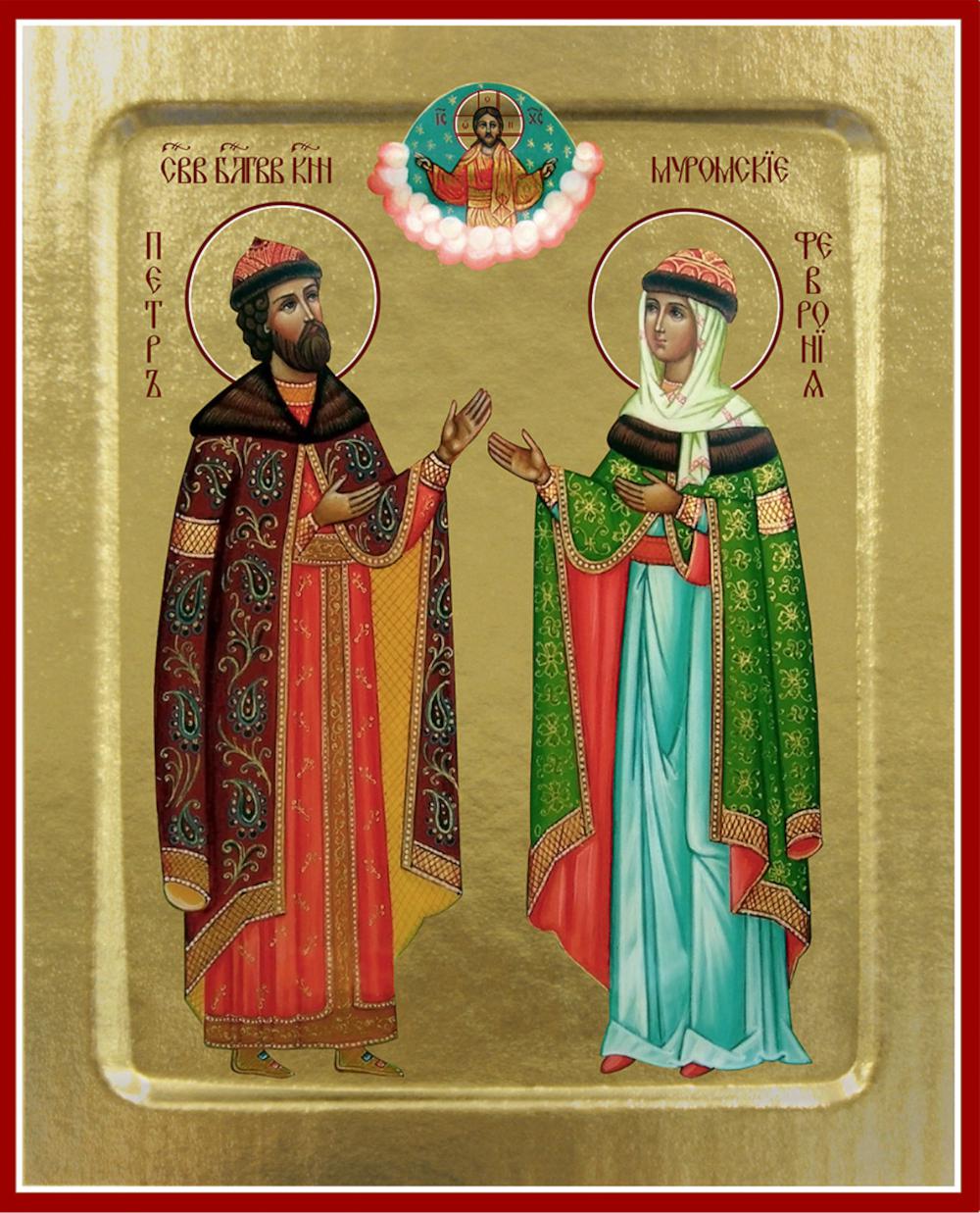 Икона Петра и Февронии Муромских, благоверных (в полный рост в красках) (на дереве): 125 х 160