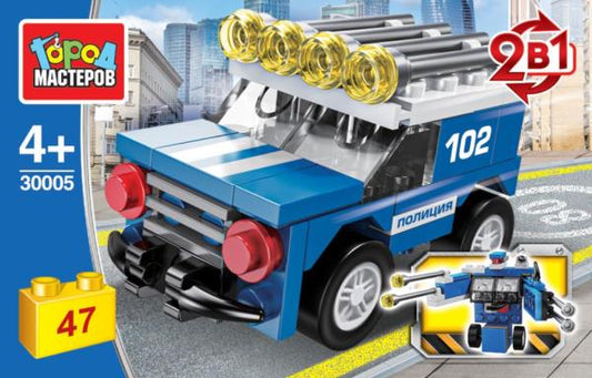 Конструктор ПОЛИЦЕЙСКИЙ ДЖИП 2в1, 47 дет. Город мастеров в кор.2*40шт