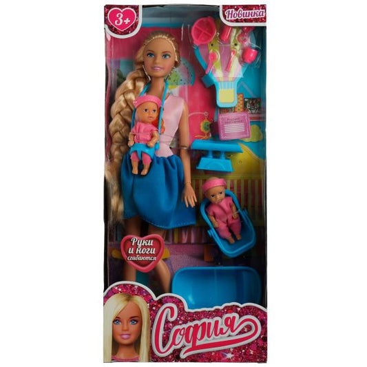 Кукла 29 см София , руки и ноги сгиб, 2 малыша, акс, кор КАРАПУЗ в кор.24шт