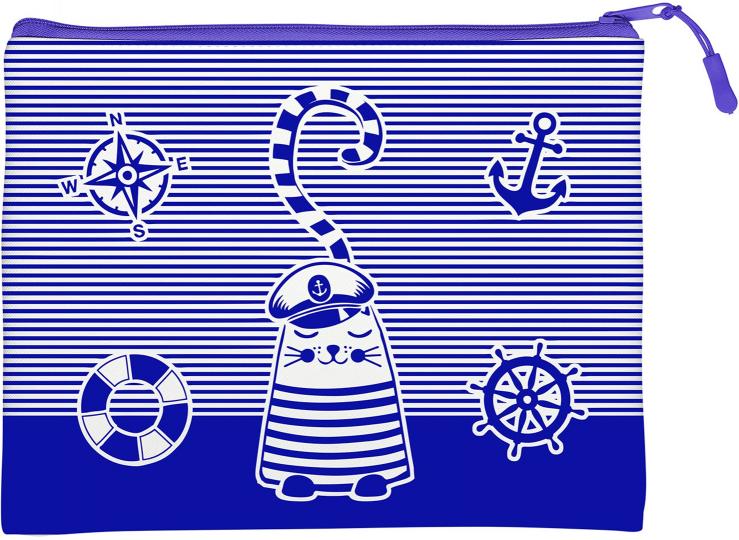 ПАПКА НА МОЛНИИ "КОТ МОРЯЧОК", Ф.А5+. 26 х 20 СМ