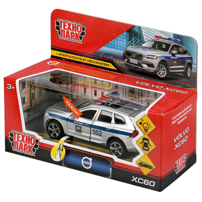 Machine en métal noir "volvo xc60 r-desing police" 12 cm, ingénieur, serebriste. Parc technologique dans le cor.2*36шт