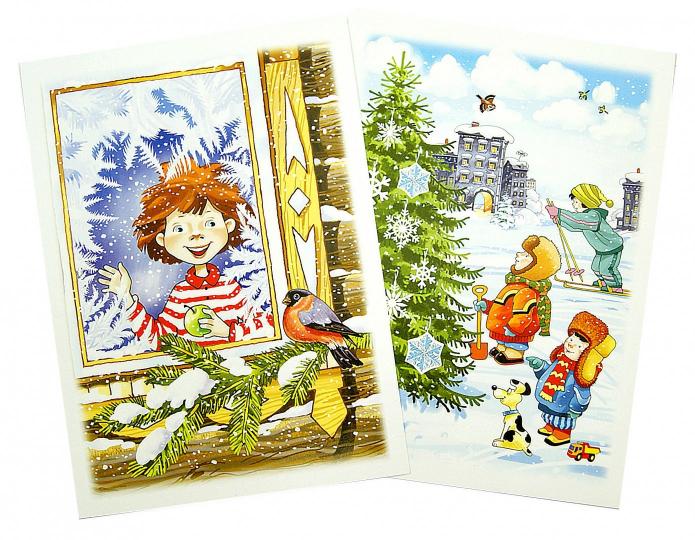 Беседы с ребенком. Зима (комплект для познавательных игр с детьми 12 картинок с текстом на обороте, в почте, А5)