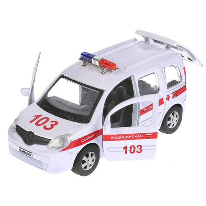 Машина металл RENAULT KANGOO СКОРАЯ, длина 12см, открыв. двери, инерц. в кор. Технопарк в кор.2*36шт