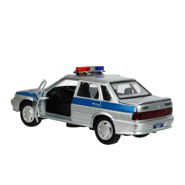 Машина металл свет-звук ваз-2115 самара ПОЛИЦИЯ 12 см, двери, багажник, кор. Технопарк в кор.2*36шт