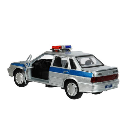 Машина металл свет-звук ваз-2115 самара ПОЛИЦИЯ 12 см, двери, багажник, кор. Технопарк в кор.2*36шт
