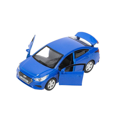 Машина металл HYUNDAI SOLARIS, 12 см, двери, багажник, инерц, синий, кор. Технопарк в кор.2*36шт
