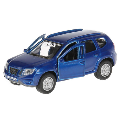 Машина металл Nissan Terrano синий 12 см, откр.дв.,багаж., инерц. в русс. кор.Технопарк в кор.2*24шт