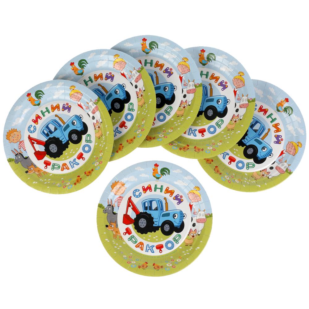 Тарелки бумажные Синий ТРАКТОР 6 шт, 18 см, пакет+ хедер, синий трактор Синий Трактор в кор.96наб