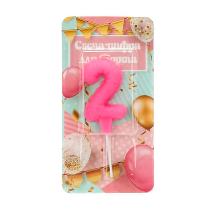 Свечи для торта цифра 2 розовая, блистер, с днем рождения ЧУДО ПРАЗДНИК в кор.8*16шт