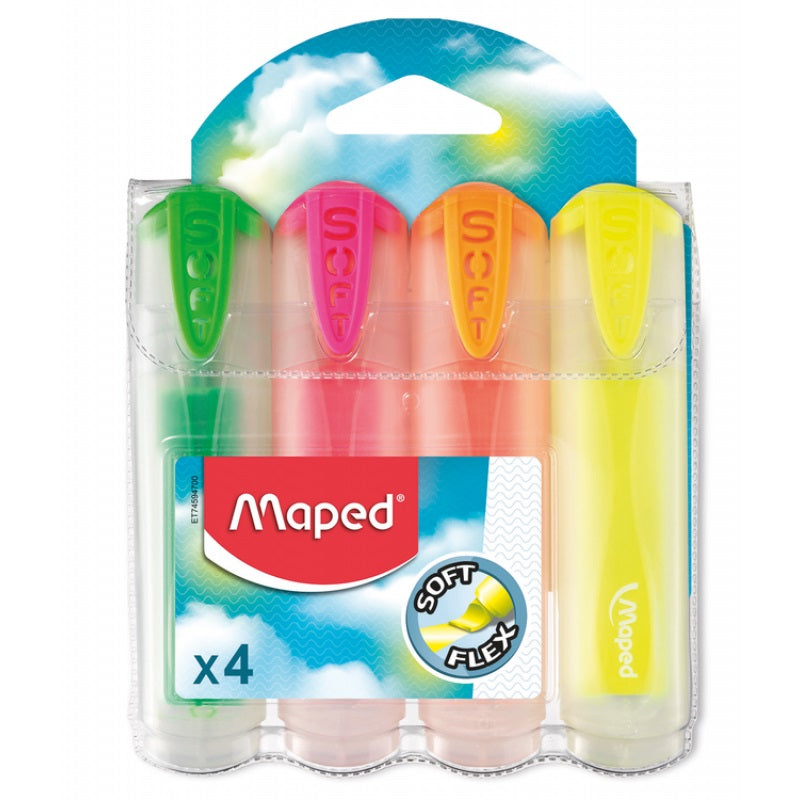MAPED. Текстовыделитель "Fluo Pep's soft Translucent" прозр. корпус (4 шт, цв.ассорт) арт.745947