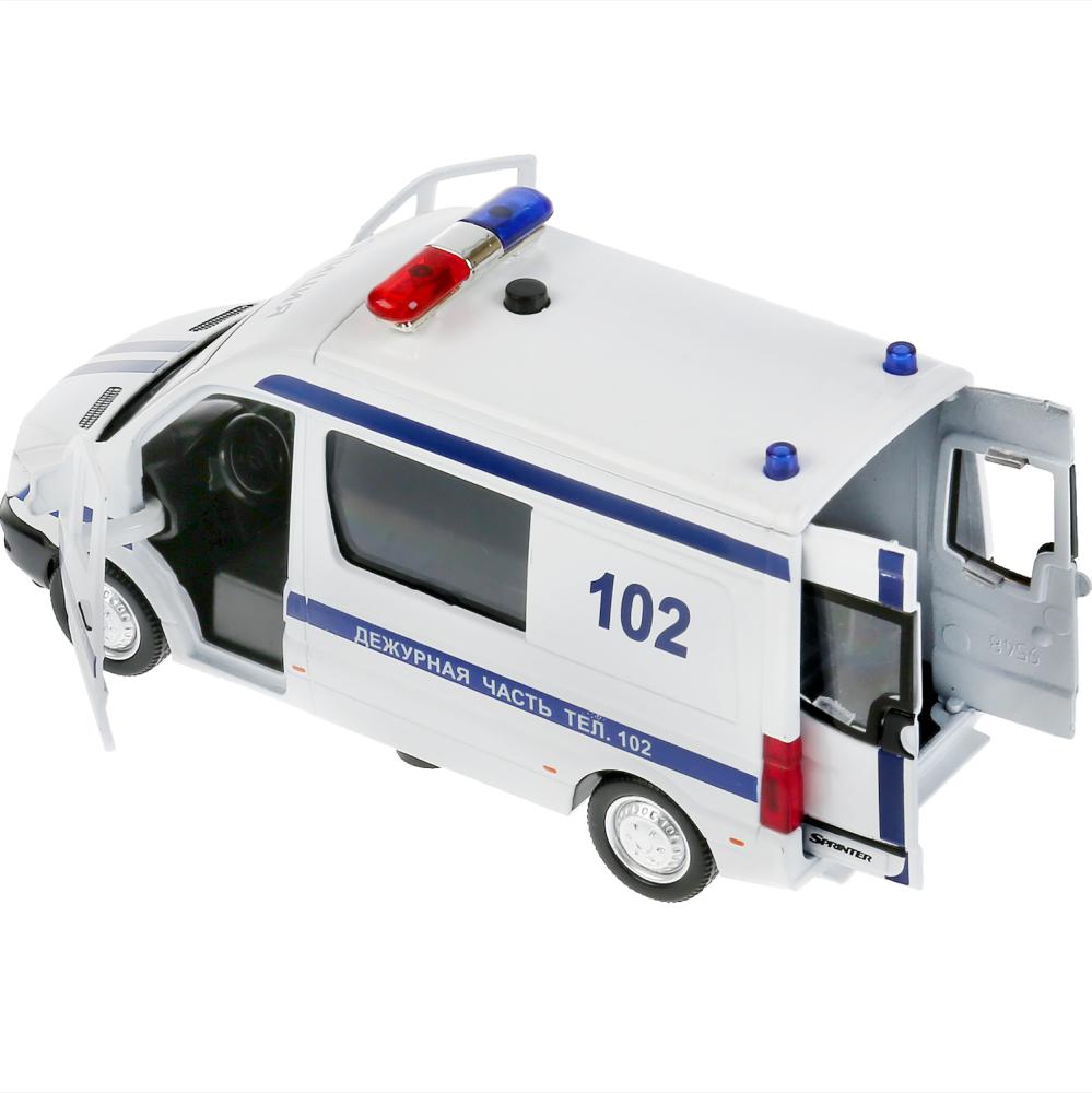 Машина свет-звук MERCEDES-BENZ SPRINTER ПОЛИЦИЯ, 14 см, свет-звук, двер, ин, Технопарк в кор.2*32шт