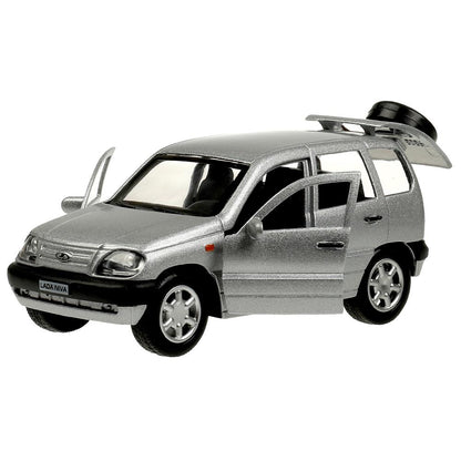 Машина металл LADA NIVA 12 см, двери, багаж, инерц, серебристый, кор. Технопарк в кор.2*36шт
