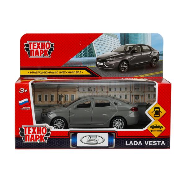 Машина металл LADA Vesta 11,5 см, двери, темно-серый, кор. Технопарк в кор.2*36шт