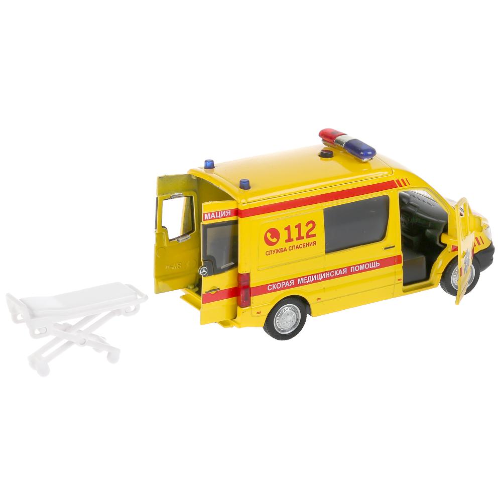 Машина металл свет-звук "mercedes-Benz sprinter реанимация" 14см,инерц. в кор. Технопарк в кор2*32шт