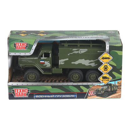 Машина пластик ГРУЗОВИК 17 см, инерция, дверь, ВОЕННЫЙ Технопарк в кор.2*72шт