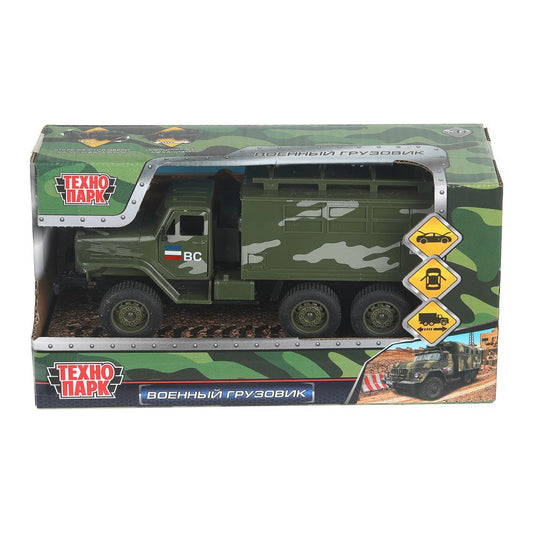 Машина пластик ГРУЗОВИК 17 см, инерция, дверь, ВОЕННЫЙ Технопарк в кор.2*72шт