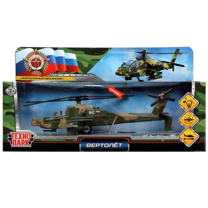 Модель металл светзвук ВЕРТОЛЕТ 19,5 см, подв.дет., инерц., кор. Технопарк в кор.2*48шт