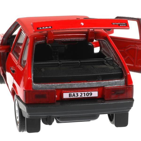 Машина металл Ваз-2109 "СПУТНИК" 12 см, двери, багажник, инер, красный, кор. Технопарк в кор.2*36шт