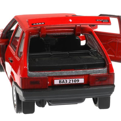 Машина металл Ваз-2109 "СПУТНИК" 12 см, двери, багажник, инер, красный, кор. Технопарк в кор.2*36шт