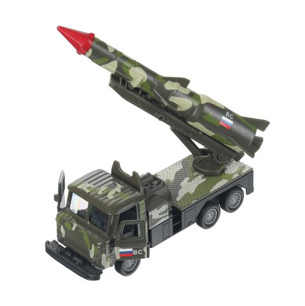 МАШИНА "ТЕХНОПАРК"МЕТАЛЛ. ИНЕРЦ. ГАЗ 66 С РАКЕТОЙ, 12СМ ЗЕЛ. КАМУФ.,ОТКРЫВ. ДВЕРИ В КОР в кор.2*24шт