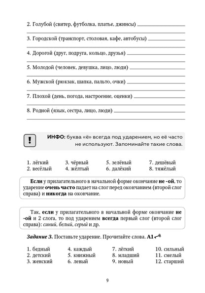 Прилагательные: формы и ударения : сборник упражнений