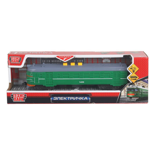 Модель пластик свет-звук ЭЛЕКТРИЧКА 20 см, 3 кнопки,зеленый с белым, кор. Технопарк в кор.48шт