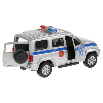 Машина металл УАЗ Патриот полиция 12см,открыв. двери, инерц. в кор. ТМ Технопарк в кор.2*24шт
