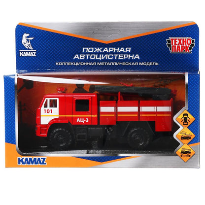 Машина металл KAMAZ 43502 ПОЖАРНАЯ АЦ 15 см, двери, подвиж дет, инерц, кор. Технопарк в кор.2*30шт