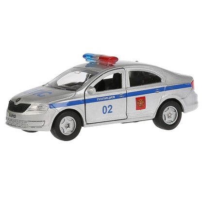 Машина металл SKODA Rapid полиция 12см, открыв двери и багажник, инерц. в кор Технопарк в кор.2*24шт