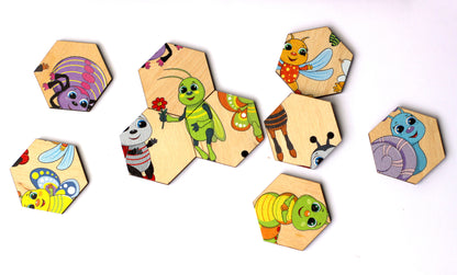 00784 Пазл деревянный. Занимательные соты. Букашки