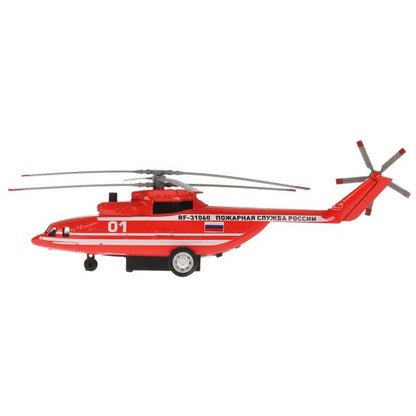 COPTER-20SLFIR-RDWH Модель металл свет-звук ВЕРТОЛЕТ ПОЖАРНЫЙ 20 см, люк, подвиж дет, кор. Технопарк
