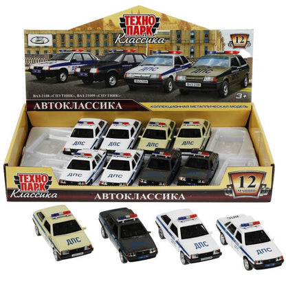 Машина металл LADA-2108/21099 МИЛИЦИЯ 12см, двер,баг,инерц, ассорт, дис. Технопарк уп-12шт в кор.6уп