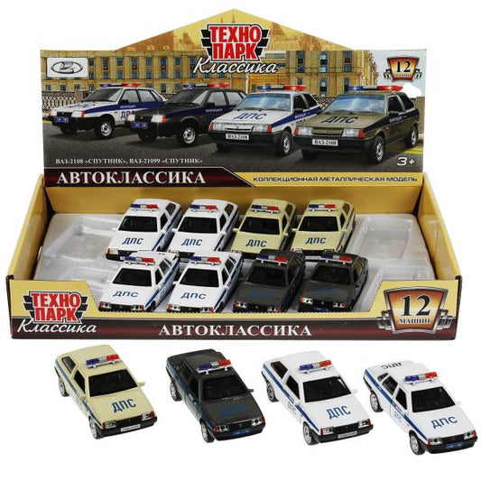 Машина металл LADA-2108/21099 МИЛИЦИЯ 12см, двер,баг,инерц, ассорт, дис. Технопарк уп-12шт в кор.6уп