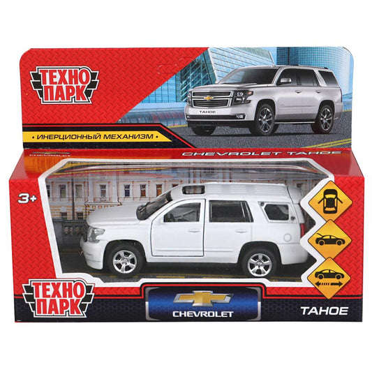 TAHOE-12FIL-WH303053 Машина металл CHEVROLET TAHOE МАТОВЫЙ 12 см, двери, багаж, инер, белый, кор. Те