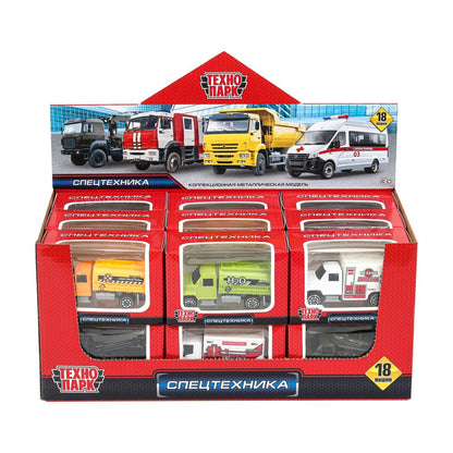 Машина металл СПЕЦТЕХНИКА 7,5 см, в ассортименте, дисп., кор. Технопарк уп-18шт в кор.20уп