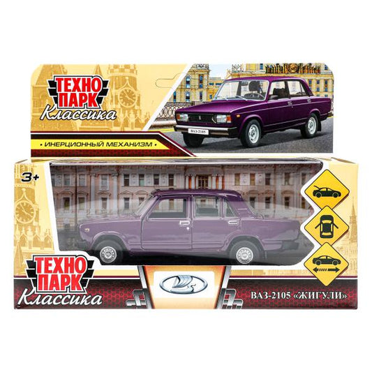 Машина металл LADA ваз-2105 1997 г. 12 см, двери, багажник, инерц.баклажан, кор. Технопарк в кор.2*36шт