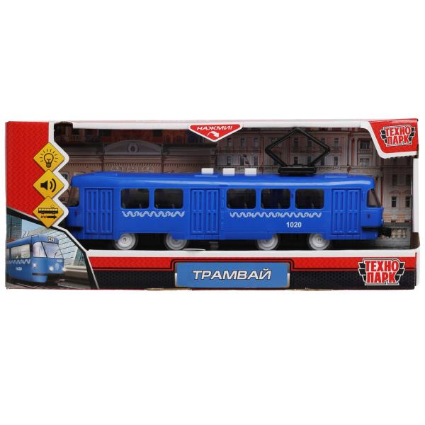 Модель пластик свет-звук ТРАМВАЙ МЕТРОПОЛИТЕН 21 см, 3 кноп, ин, синий, кор. Технопарк в кор.48шт
