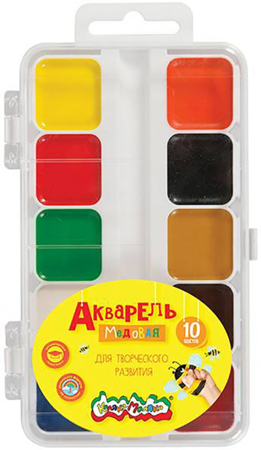 Акварель 10цв квадр. кювет без кист.,АМККМ10Е