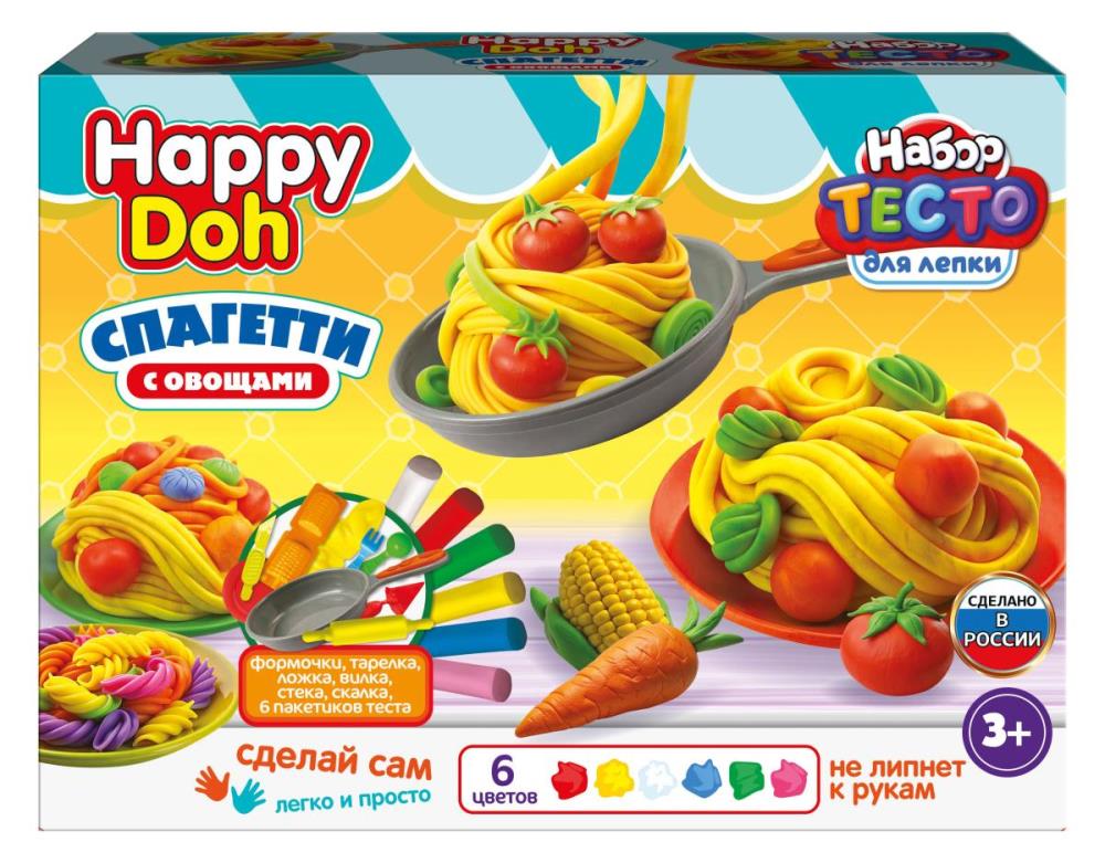 Набор для лепки с формочками спагетти, 24 см HAPPY DOH в кор.8шт