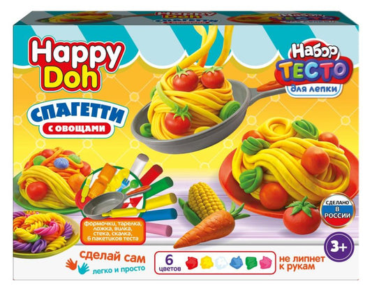 Набор для лепки с формочками спагетти, 24 см HAPPY DOH в кор.8шт