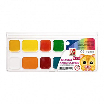 Акварель "ZOO" 12 цветов без кисти (пластмассовая упаковка с прозрачной крышкой)