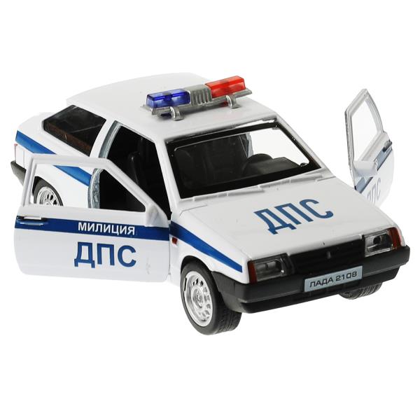 Машина металл LADA-2108/21099 МИЛИЦИЯ 12см, двер,баг,инерц, ассорт, дис. Технопарк уп-12шт в кор.6уп